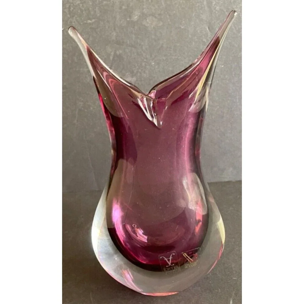 Vintage Murano Sommerso Teardrop Vase Purple 9